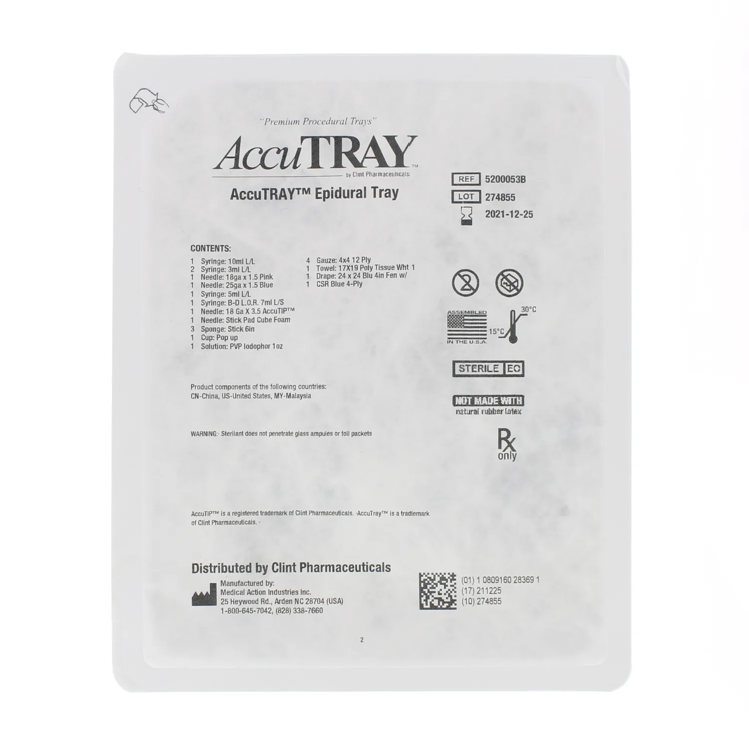 AccuTray™ Epidural Tray w/18g Tuohy Needle